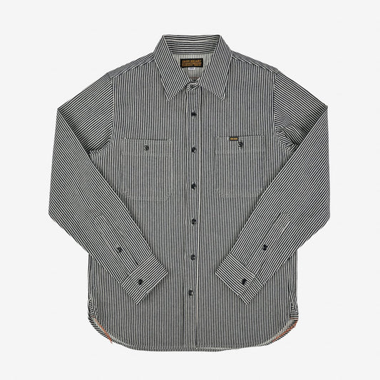 IRON HEART IHSH-274-IND 12 OZ HICKORY STRIPE WORK SHIRT - INDIGO