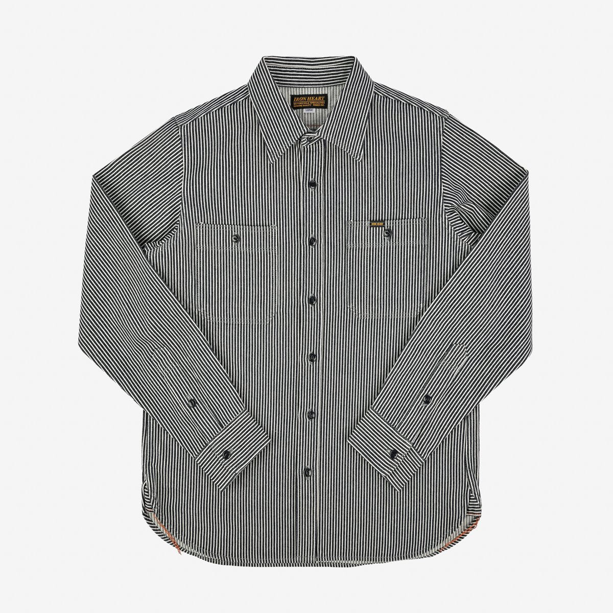 IRON HEART IHSH-274-IND 12 OZ HICKORY STRIPE WORK SHIRT - INDIGO