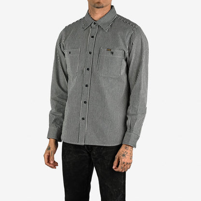 IRON HEART IHSH-274-IND 12 OZ HICKORY STRIPE WORK SHIRT - INDIGO