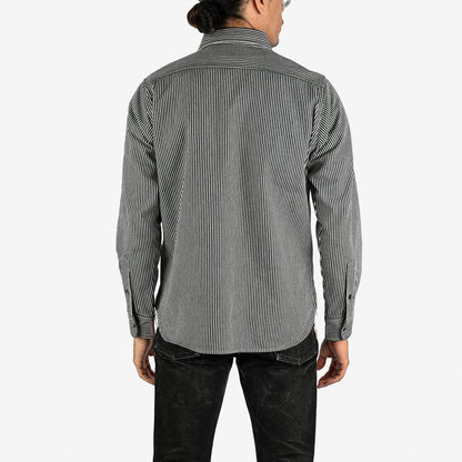 IRON HEART IHSH-274-IND 12 OZ HICKORY STRIPE WORK SHIRT - INDIGO