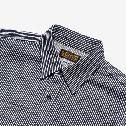 IRON HEART IHSH-274-IND 12 OZ HICKORY STRIPE WORK SHIRT - INDIGO
