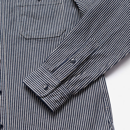 IRON HEART IHSH-274-IND 12 OZ HICKORY STRIPE WORK SHIRT - INDIGO