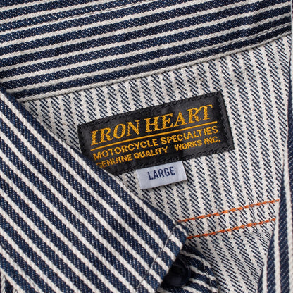 IRON HEART IHSH-274-IND 12 OZ HICKORY STRIPE WORK SHIRT - INDIGO