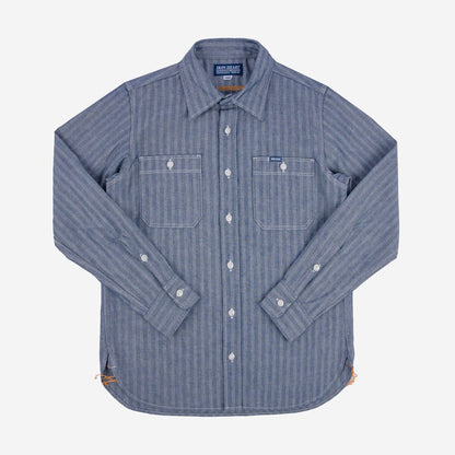 IRON HEART IHSH-308-IND 12 OZ HERRINGBONE WORK SHIRT - INDIGO