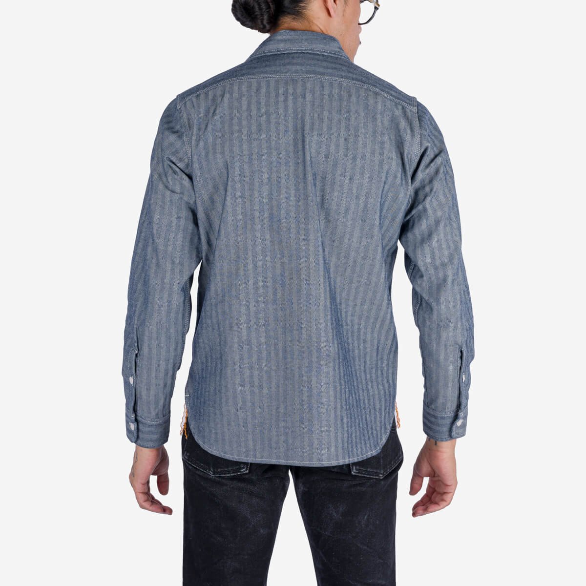 IRON HEART IHSH-308-IND 12 OZ HERRINGBONE WORK SHIRT - INDIGO