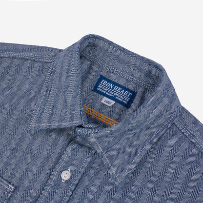 IRON HEART IHSH-308-IND 12 OZ HERRINGBONE WORK SHIRT - INDIGO