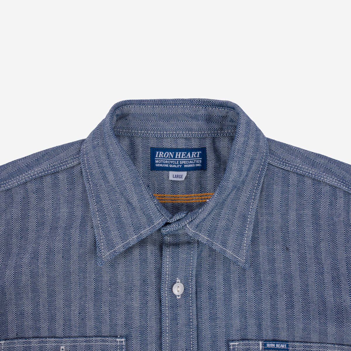 IRON HEART IHSH-308-IND 12 OZ HERRINGBONE WORK SHIRT - INDIGO