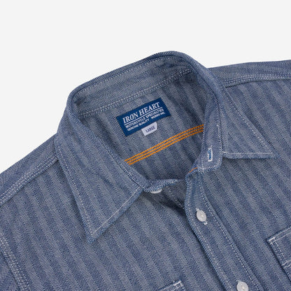 IRON HEART IHSH-308-IND 12 OZ HERRINGBONE WORK SHIRT - INDIGO