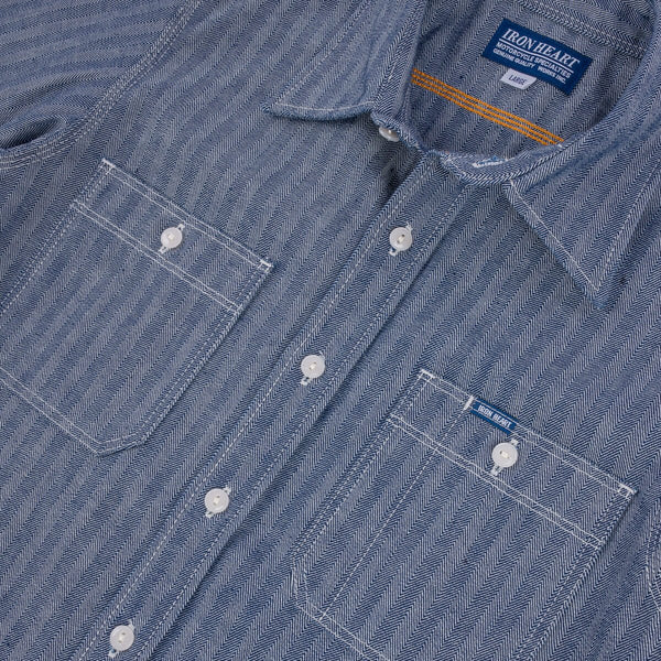 IRON HEART IHSH-308-IND 12 OZ HERRINGBONE WORK SHIRT - INDIGO