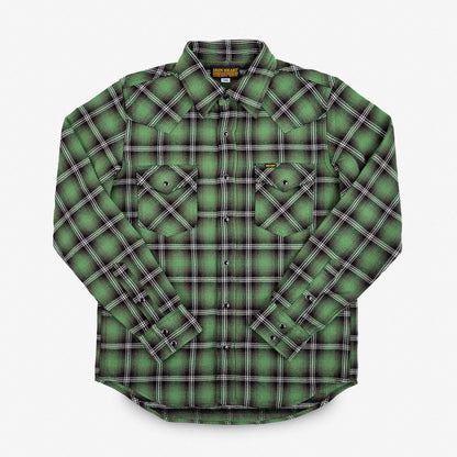 IRON HEART IHSH-405-GRN ULTRA HEAVY FLANNEL CHECK WESTERN SHIRT - GREEN