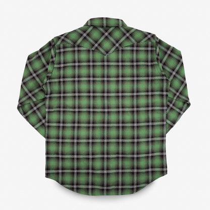 IRON HEART IHSH-405-GRN ULTRA HEAVY FLANNEL CHECK WESTERN SHIRT - GREEN