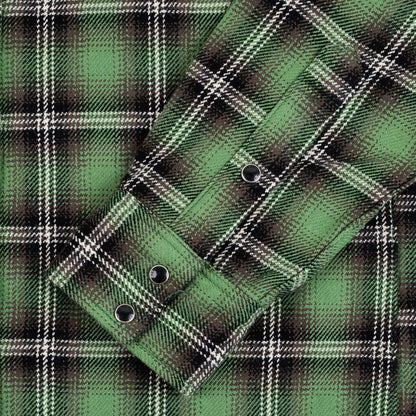 IRON HEART IHSH-405-GRN ULTRA HEAVY FLANNEL CHECK WESTERN SHIRT - GREEN