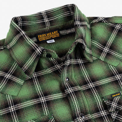 IRON HEART IHSH-405-GRN ULTRA HEAVY FLANNEL CHECK WESTERN SHIRT - GREEN