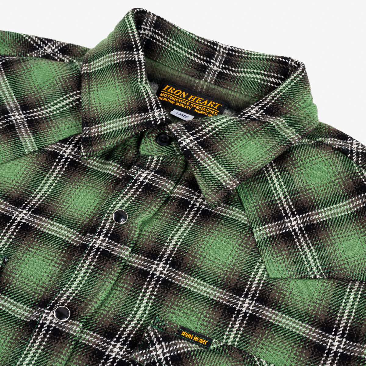 IRON HEART IHSH-405-GRN ULTRA HEAVY FLANNEL CHECK WESTERN SHIRT - GREEN