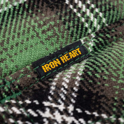 IRON HEART IHSH-405-GRN ULTRA HEAVY FLANNEL CHECK WESTERN SHIRT - GREEN