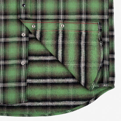 IRON HEART IHSH-405-GRN ULTRA HEAVY FLANNEL CHECK WESTERN SHIRT - GREEN