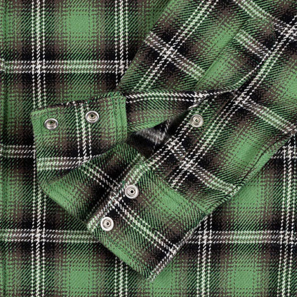 IRON HEART IHSH-405-GRN ULTRA HEAVY FLANNEL CHECK WESTERN SHIRT - GREEN