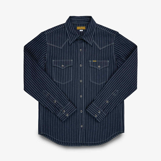 IRON HEART IHSH-424-IND 8,5 OZ HERRINGBONE WESTERN SHIRT - INDIGO
