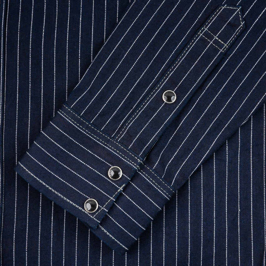 IRON HEART IHSH-424-IND 8,5 OZ HERRINGBONE WESTERN SHIRT - INDIGO