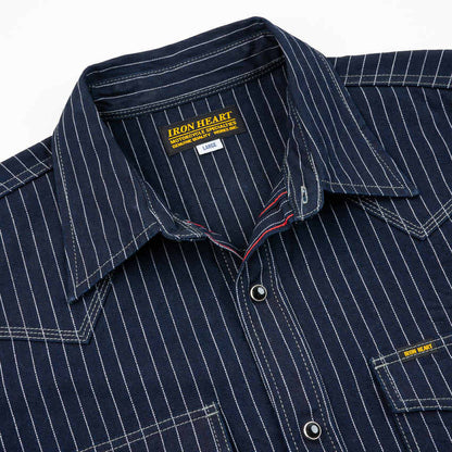 IRON HEART IHSH-424-IND 8,5 OZ HERRINGBONE WESTERN SHIRT - INDIGO