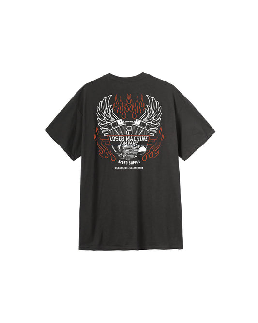 LOSER MACHINE COMPANY FLY WHEEL STOCK POCKET T-SHIRT - BLACK
