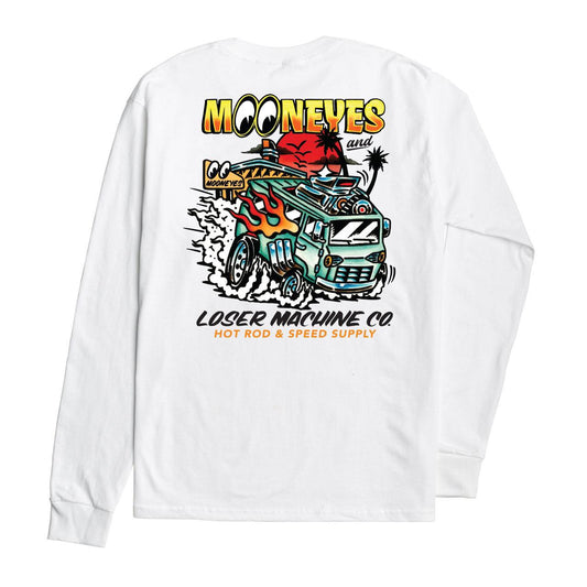 LOSER MACHINE COMPANY X MOONEYES ECONO HAULING STOCK LS T-SHIRT - WHITE