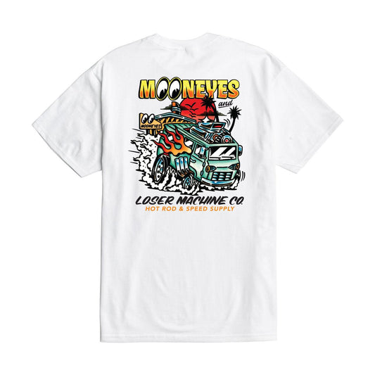 LOSER MACHINE COMPANY X MOONEYES ECONO HAULING STOCK T-SHIRT - WHITE