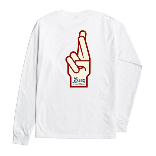 LOSER MACHINE COMPANY OIL LINES STOCK LS T-SHIRT - WHITE