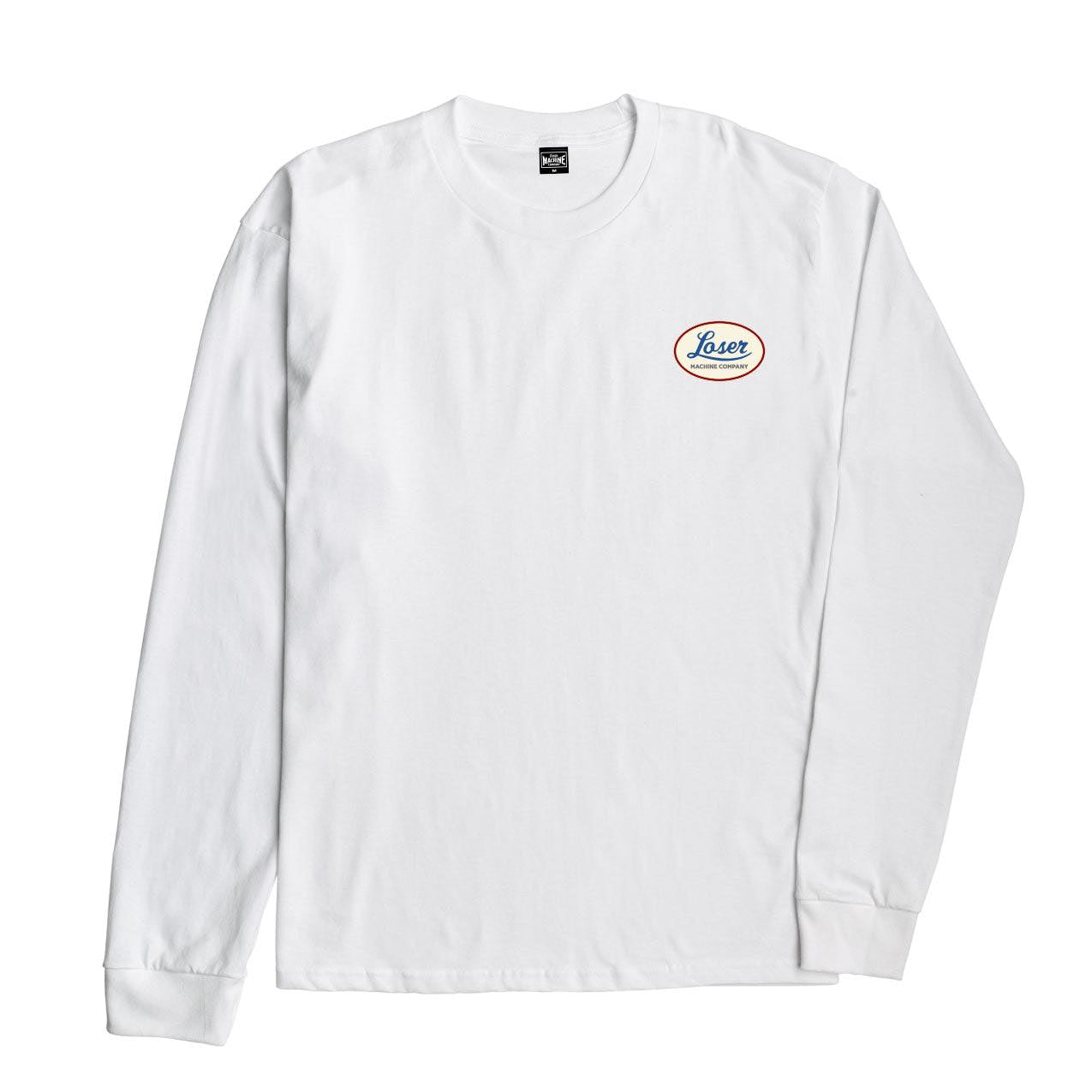 LOSER MACHINE COMPANY OIL LINES STOCK LS T-SHIRT - WHITE