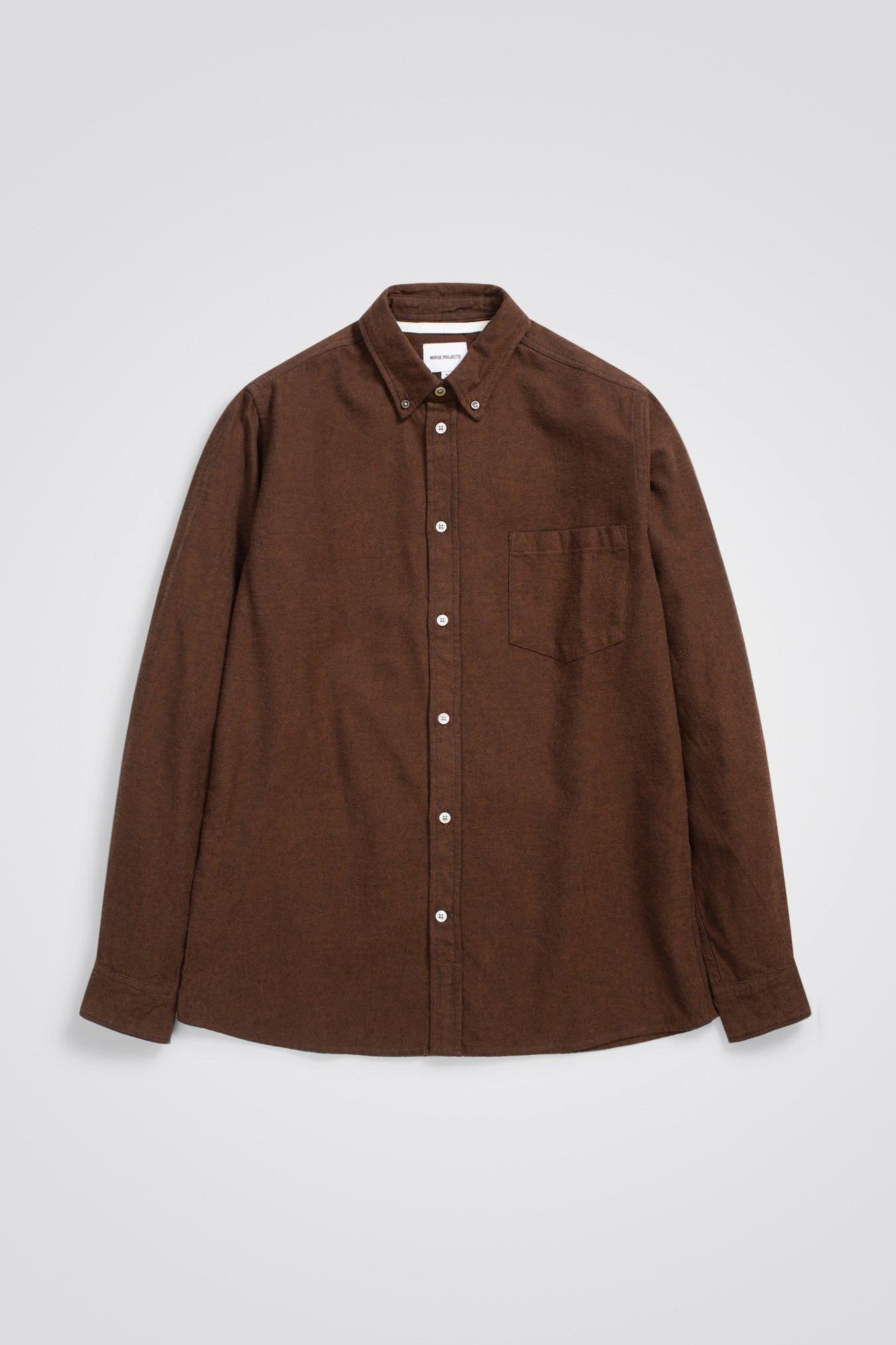 NORSE PROJECTS ANTON BRUSHED FLANNEL -  RUST BROWN