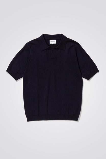 NORSE PROJECTS LEIF COTTON LINEN POLO - DARK NAVY