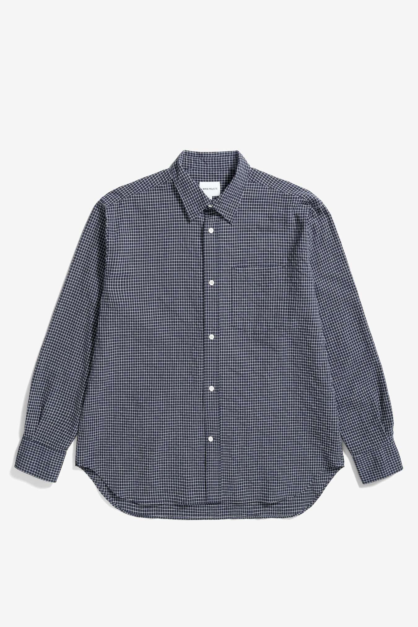 NORSE PROJECTS MO CHECK OVERSIZED SHIRT - DARK NAVY