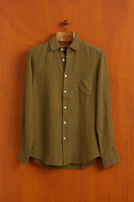 PORTUGUESE FLANNEL LINEN SHIRT - OLIVE