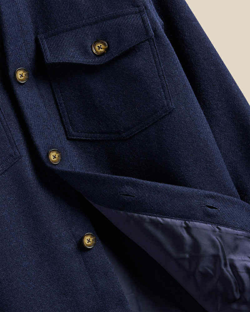 PORTUGUESE FLANNEL WOOL FIELD OVERSHIRT - NAVY