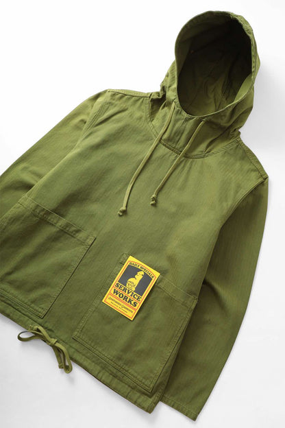 SERVICE WORKS HERRINGBONE MARKET SMOCK JACKET - PESTO