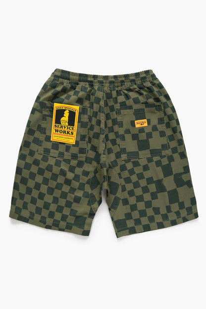 SERVICE WORKS PRINTED CHEF SHORTS - OLIVE CHECKER