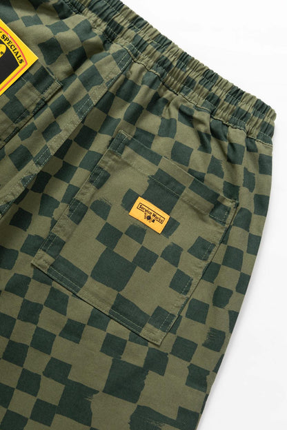 SERVICE WORKS PRINTED CHEF SHORTS - OLIVE CHECKER