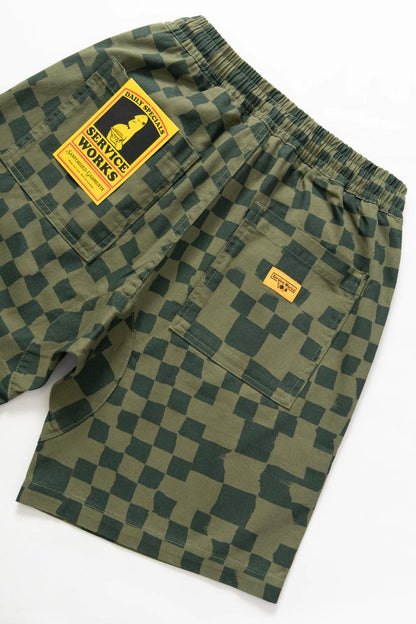 SERVICE WORKS PRINTED CHEF SHORTS - OLIVE CHECKER