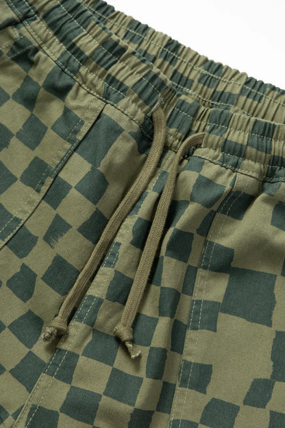 SERVICE WORKS PRINTED CHEF SHORTS - OLIVE CHECKER