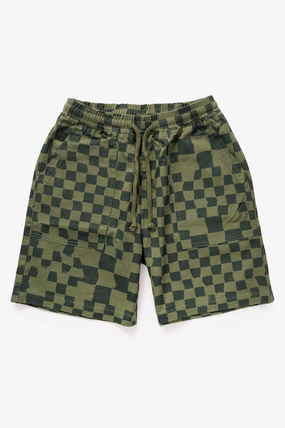 SERVICE WORKS PRINTED CHEF SHORTS - OLIVE CHECKER