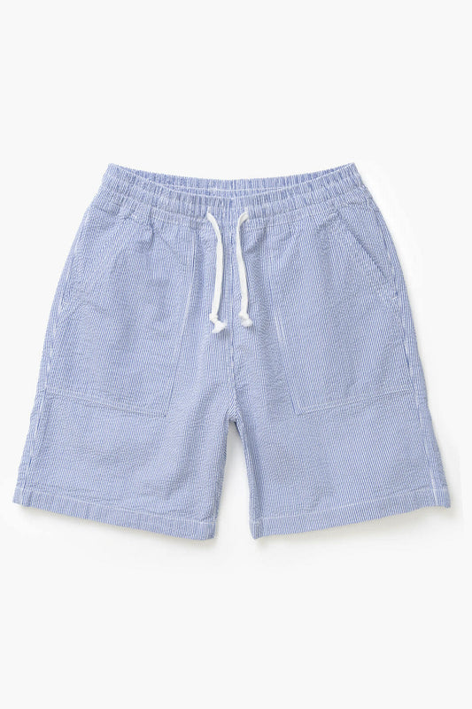 SERVICE WORKS SEERSUCKER CHEF SHORTS - NAVY STRIPE