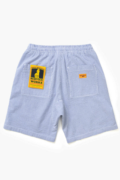 SERVICE WORKS SEERSUCKER CHEF SHORTS - NAVY STRIPE