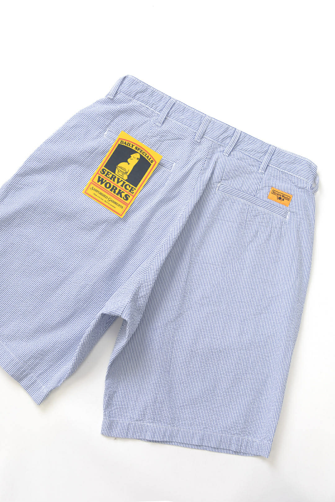 SERVICE WORKS SEERSUCKER PART TIMER SHORTS - NAVY STRIPE