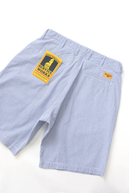 SERVICE WORKS SEERSUCKER PART TIMER SHORTS - NAVY STRIPE