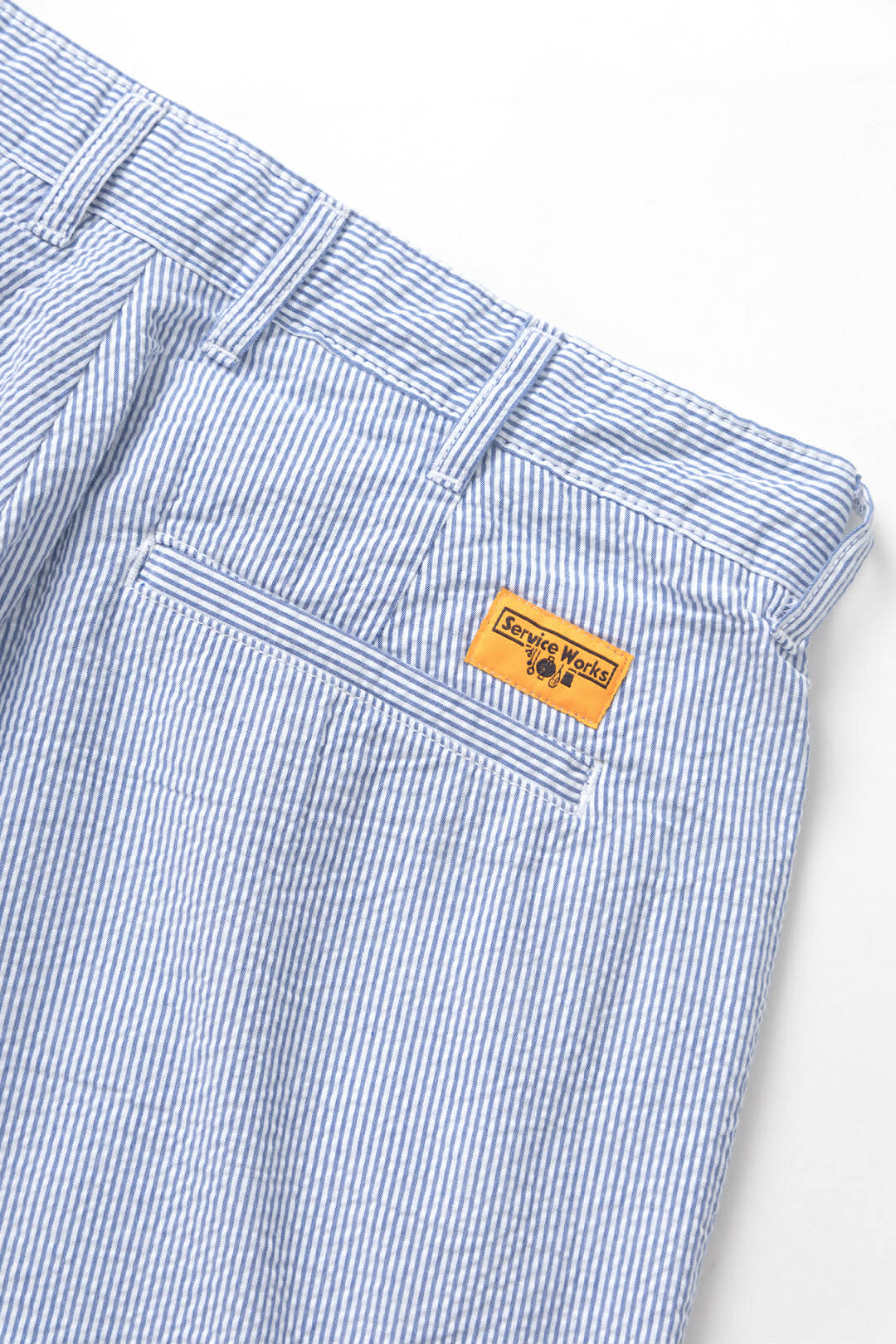 SERVICE WORKS SEERSUCKER PART TIMER SHORTS - NAVY STRIPE
