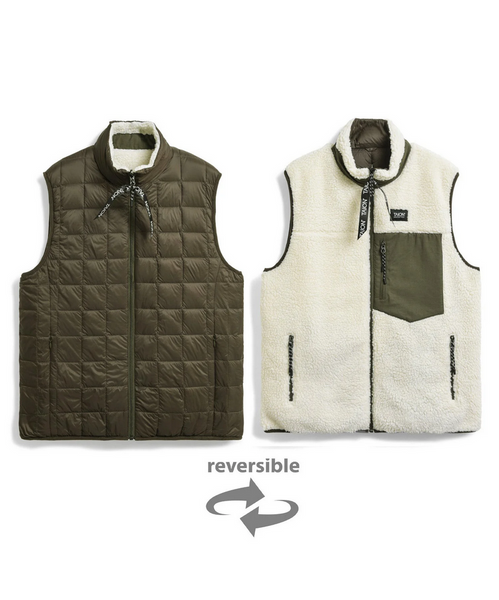 TAION BOA REVERSIBLE DOWN VEST - OLIVE / IVORY