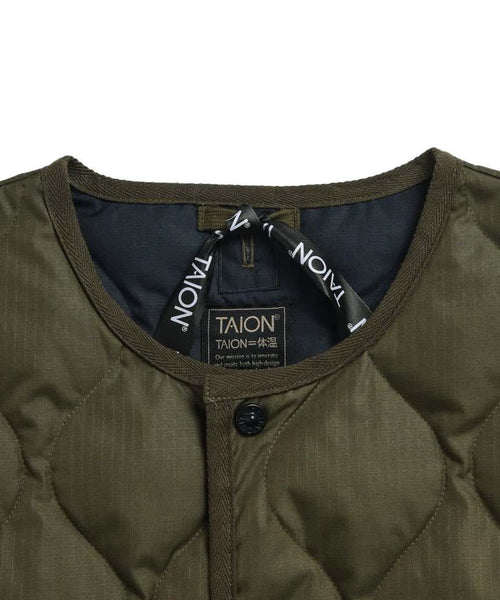 TAION MILITARY U NECK BUTTON JACKET - NAVY