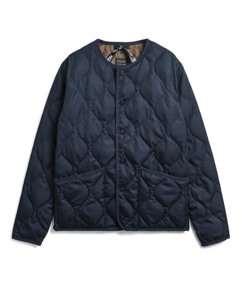 TAION MILITARY U NECK BUTTON JACKET - NAVY