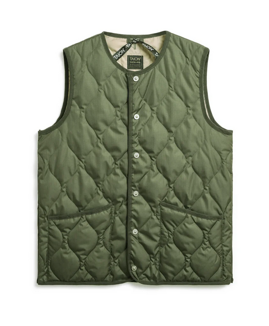 TAION MILITARY U NECK BUTTON VEST - OLIVE