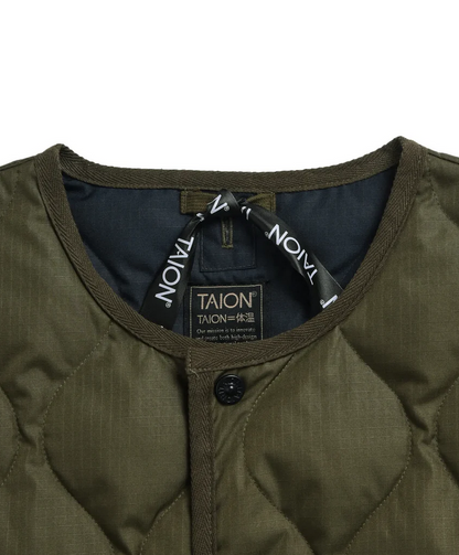 TAION MILITARY U NECK BUTTON VEST - OLIVE